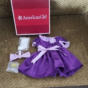 American Girl 18" Emily's Holiday Outfit Purple dress socks necklace hair bow